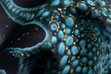 Obraz premium Close-up view of textured fabric with deep blue and gold designs.