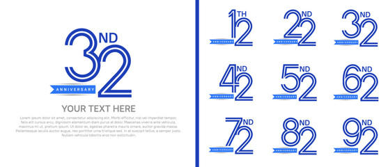 logo anniversary set. blue color with ribbon on white background for special event