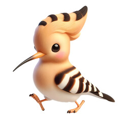 Cute 3d Hoopoe isolated on white background