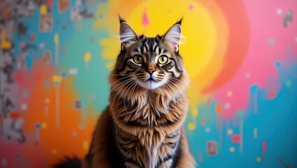 Obraz premium A cat on a background of abstract paints