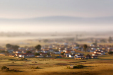 captivating urban sprawl in south africa enveloped in mist and fog