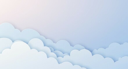 Fluffy Cloudscape Illustration with Pastel Blue Sky