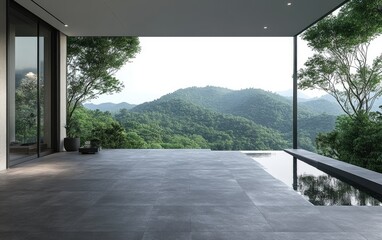 Open-air patio with mountain view