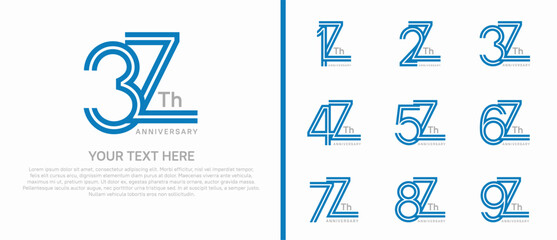 logo anniversary set. blue color double line on white background for special event