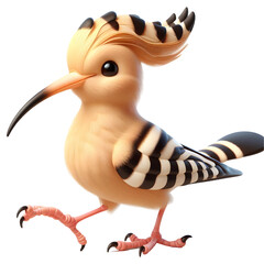 Cute 3d Hoopoe isolated on white background