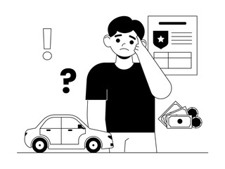 Arbitrary actions by state officials are subject to a warning to pay a fine. Social issue vector illustration. Black and white style. Flat and outline illustration concept.