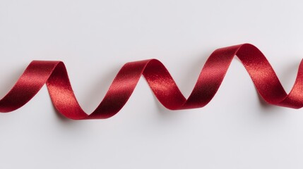Wavy red ribbon on white background, symbolizing elegance and movement
