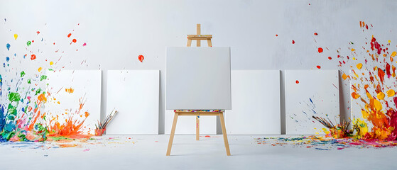 Abstract Art Studio Scene With Colorful Paint Splatters