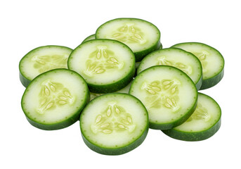 A pile of fresh cucumber slices isolated on transparent background