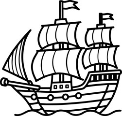 Naklejka premium vintage pirate ship outline vector illustration, line art