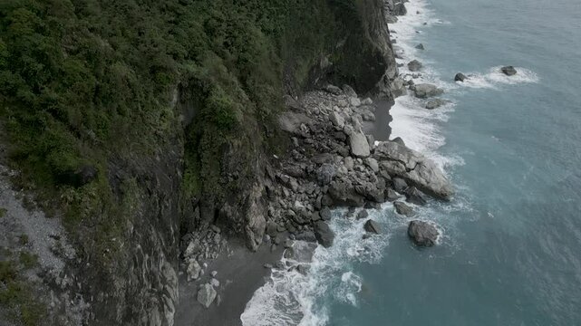 Aerial Tilt Up Stunning Rugged Taiwan Pacific Coastline - Koinu