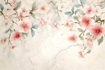 Delicate floral design with pastel colors on textured background.
