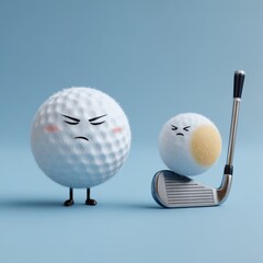 A humorous depiction of a golf ball struggling with a club.