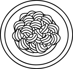 pasta on a plate outline vector illustration, line art