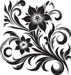 Elegant Black Floral Vector Design with Ornamental Swirls and Detailed Decorative Flowers for Invitations, Tattoos, and Graphic Artwork
