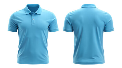 sky blue blank polo t shirt template from two sides isolated on transparent white background, clipping path