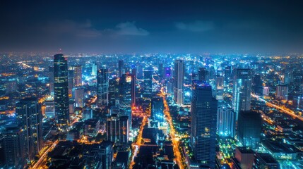 Obraz premium Spectacular cityscape illumination with towering skyscrapers under nocturnal sky