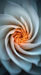 Close-up of a spiral flower with orange center and white petals