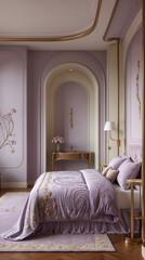 purple pastel luxury hotel lounge interior photo with gold accent couch regal theme elegant design for decor and travel blog Luxurious Bedroom Interior Design