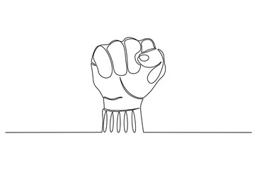 Continuous one line drawing of Hand clenched fist. Single line drawing illustration of Hand clenched. Happy labour day concept vector art. Doodle line illustration.