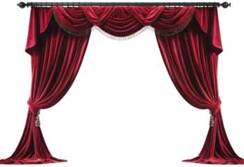 Luxurious Red Velvet Curtains Elegant Drapery for Stage, Theater, or Home Decor on Transparent Background