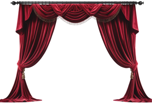 Luxurious Red Velvet Curtains Elegant Drapery for Stage, Theater, or Home Decor on Transparent Background