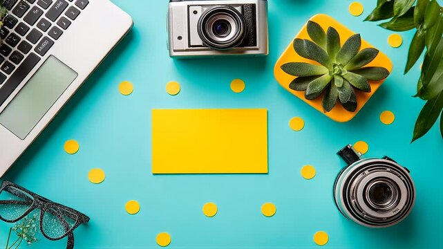 Flat lay design with yellow card