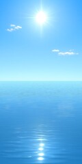 Obraz premium Bright sun shining over the ocean with clear skies and soft clouds