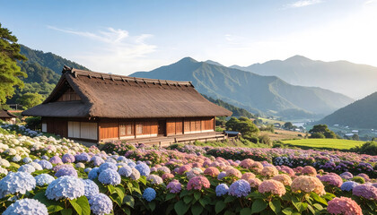 古民家と紫陽花