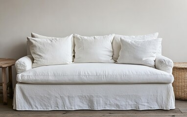 Obraz premium Simple, cream-colored sofa with loose cushions