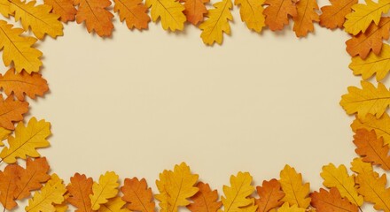 Autumn Oak Leaves Frame with Neutral Background for Seasonal Greetings