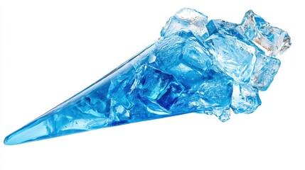 Fototapeta premium Abstract blue glass artwork with icy texture on pristine white backdrop