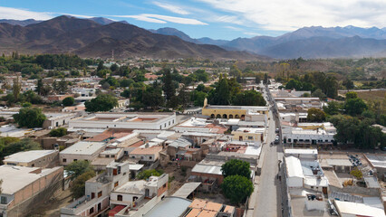 Aerial view of the town of Cachi, Salta, Argentina.