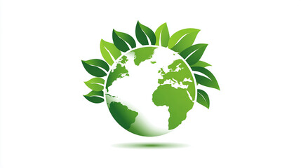 Obraz premium Green earth icon with leaf, white background, logo design template. Vector illustration, isolated on white background. Concept of eco-friendly environment and global environmental protection, air ener