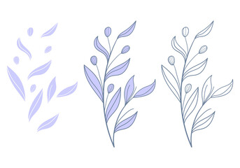 line art of a series of blooming flowers with detailed leaves, elegant and simple details for a smooth shape. Vector illustration of flowers with elegant and simple