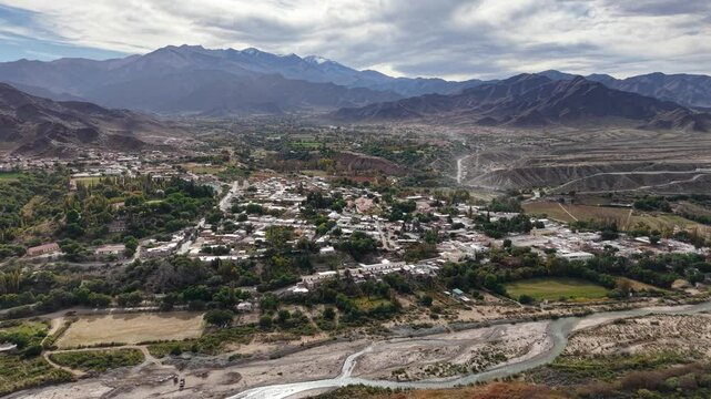 Aerial view of the town of Cachi, Salta, Argentina.