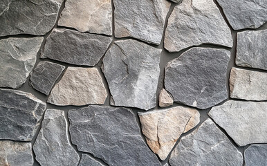 Obraz premium Close-up of a robust stone wall exhibiting captivating textures and varied shapes