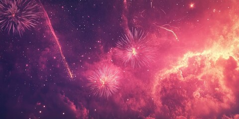 Celestial Fireworks Display: A Night Sky Spectacle of Pink and Purple