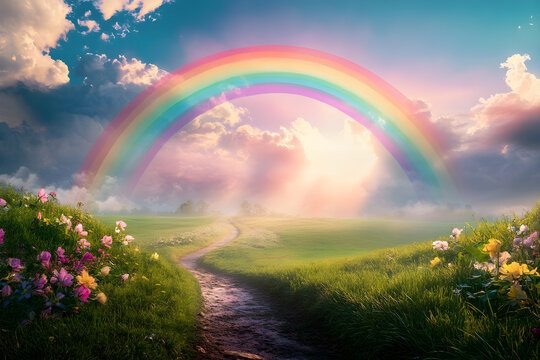 Mystical Realm: The Rainbow Bridge of Serenity and Wonder Connecting Heaven and Earth