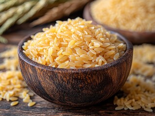 Delicious Orzo Pasta in Rustic Wooden Bowl Close Up View of Uncooked Italian Food