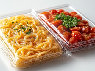 Ready to Eat Pasta and Cherry Tomatoes Meal Convenient Packaged Food Healthy Lunch Option