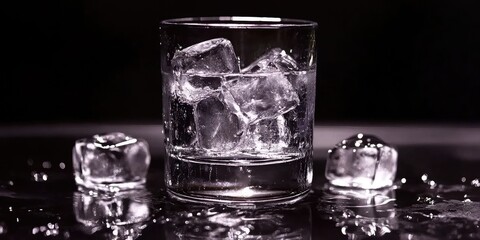 Crystal Clear Ice Cubes in a Glass: Refreshing Drink Photography