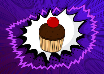 Cartoon Cupcake, comic book Muffin. Retro vector comics pop art design.