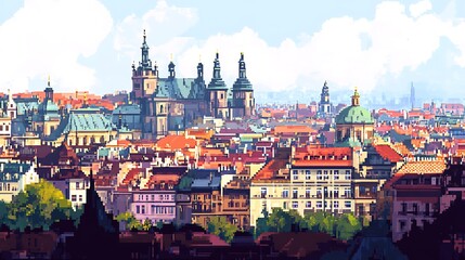 Obraz premium top view pixel art of prague 