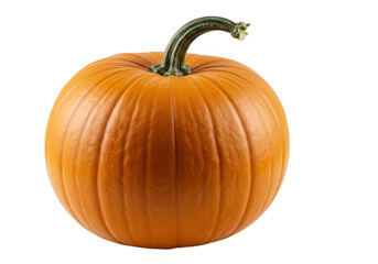 A vibrant orange pumpkin with green stem isolated on transparent background