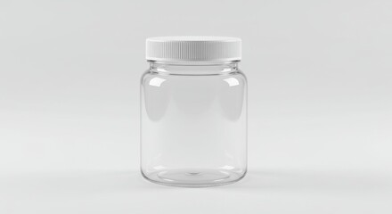 Clear Glass Container With White Lid On White Background