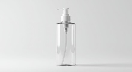 Clear Plastic Bottle With Pump On White Background