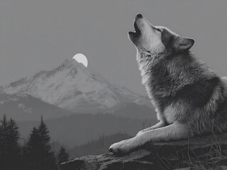 howling wolf silhouette at gray moon