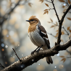 Fototapeta premium Vogel am Baum vor auf einer Lichtung liegenden Rehen