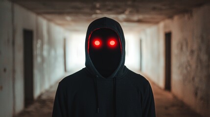Mysterious Masked Figure in Deserted Hallway